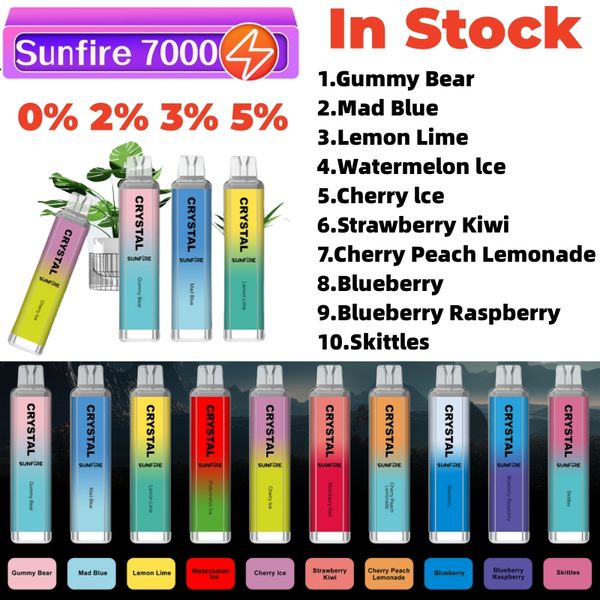 Sunfire Crystal Pro Max 7000 Puffle Dernichable 7k E Cigarettes 10 Flavors Mesh Coil 16 ml Pod Cigs électroniques 0% 2% 3% 5% VACTER VAPES VAPES RBG LET