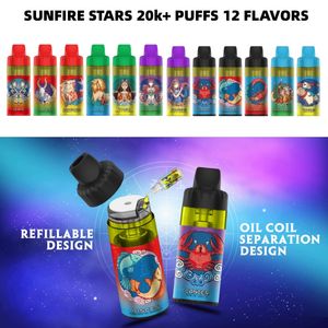 Originele Sunfire Tornado 20000 E Sigaret Disposable VAPE PEN Oplaadbare batterij Luchtstroom Mesh Mesh Coil 30 ml Voorgevulde pod 20k Vapo Kit Fakher 15000Puff Spanje Frankrijk