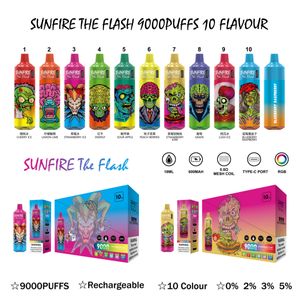 Originele Sunfire Tornado 9000 PLUFT wegwerp sigaar Oplaadbaar 600 mAh 18 ml Vapers Pod 10 Smaken Vape Pen Device Fabriceert Directe verkoop met gratis logo Custom