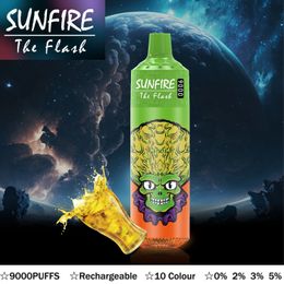 Sunfire Tornado original 9000 bocanadas desechables e cigarrillos vape de 18 ml bobina de malla 600mAh batería 0% 2% 3% 5% recargable 6 color rgb e cigs sin fugas de 9k enorme vapor enorme