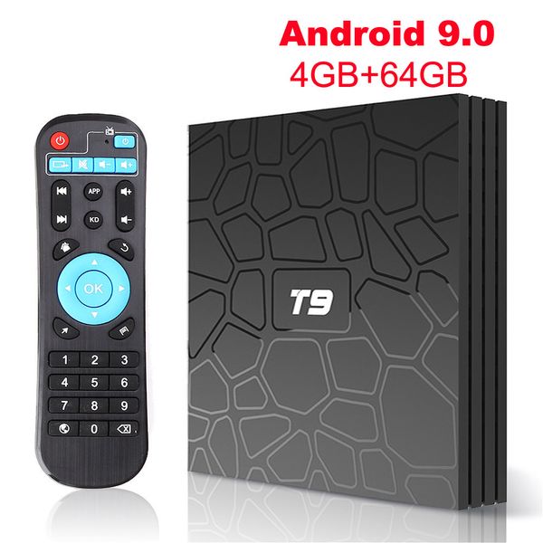 Boîtier TV d'origine T9 Android 9.0 4GB 64GB RK3318 4k plus fort 2.4G 5G Wifi Bluetooth 4.0 décodeur
