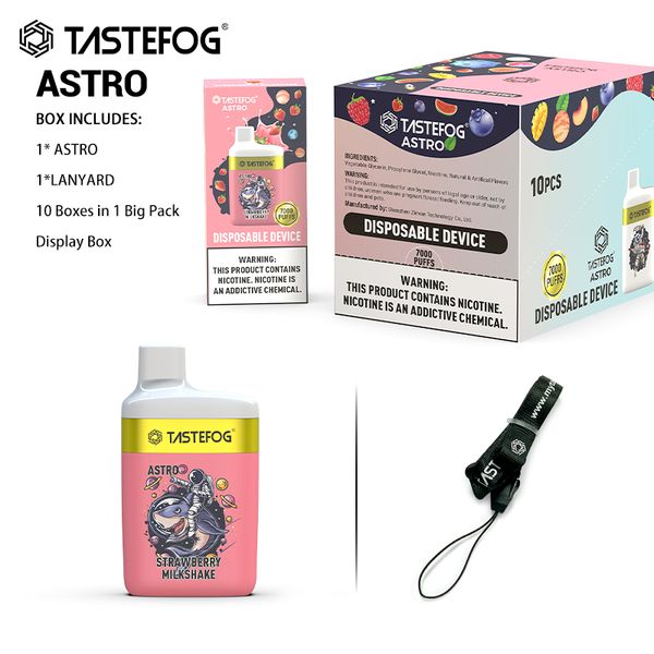 Original Tastefog Astro 7000 Puff Caja de vape desechable 2% Bobina de malla Cigarrillo electrónico Vapes Kit Shisha 16 ml 650 mAh 12 sabores con cordón gratuito Precio al por mayor