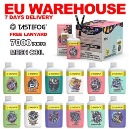 Originele Tastefog Astro Puff 7000 Wegwerp Vape Box 2% Mesh Coil E-sigaret Vapes Kit 16ml 650mAh 12 Smaken Met Gratis Lanyard en Verzending