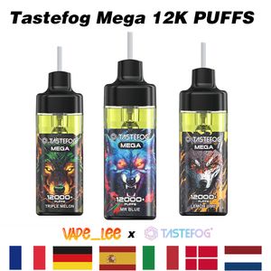 Original Tastefog MEGA 12000 Puff 12k bouffées stylo vape jetable 2% 20 ml liquide 650 mAh lumière RVB rechargeable 12 saveurs gros navire en un jour