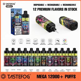 Tastefog original Mega 12000+ bocanadas de malla Mesh Vapor desechable Vapes desechables Vapes desechables Vapor recargable Vapor