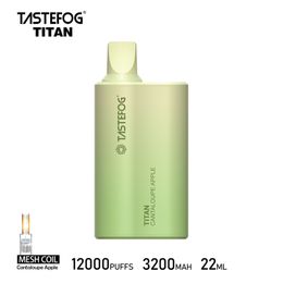 Original Tastefog Titan 12000 Puffs Barres jetables Vape Pen E cigarettes 22 ml Cartouche de dosettes pré-remplies 3200 mAh Grosse batterie Puffs 12K 2% 10 Saveurs Livraison rapide