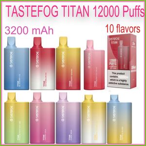 Original TASTEFOG TITAN 12000 Puffs Dispositivo desechable Vape Pod 3200 mAh Batería 2% 22 ml Cartucho precargado Kit de vapor grande l Bobina de malla 10 colores