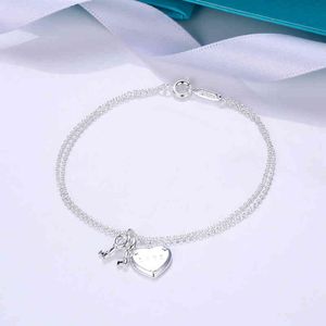 Originele TIF Classic Charm Love Key S925 Sterling Silver Silver Double Chain Bracelet Originele hoogwaardige merk Jewelry Valentijnsdag cadeau