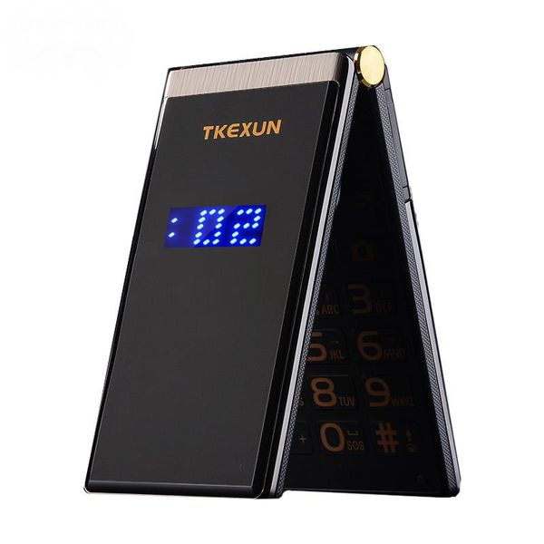 Téléphones portables d'origine TKEXUN M2 Flip Corps en métal Senior Luxury Dual Sim Camera MP3 MP4 3.0 pouces écran tactile téléphone portable étui gratuit