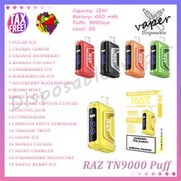 E-Cigarettes jetables originales TN9000 Puff 19 saveurs 5% 12 ml préremplies 650 mAh batterie rechargeable 9 K Puffs Vape Kit