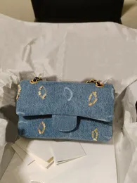 Original Top Mirror Quality Classic Clamshell Bag 20-25 cm Tamaño mediano Cuero de mujer Monedero de lentejuelas de mezclilla azul Pequeño bolso bandolera de diseñador de lujo