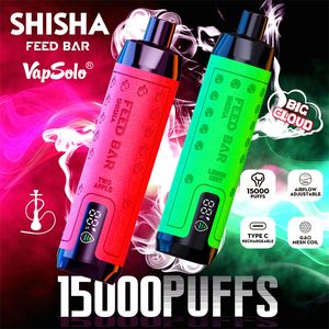 Barre d'alimentation Puff Shisha 15000 Vapes jetables Bobine de maillage 0,6 ohm Big Cloud DTL E-cigarette Hookah Pen Vapsolo 15 K Puffs Affichage numérique Low Nic al Fakher Vaper Eu Warehouse