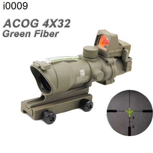 Trijicon original New ACOG 4x32 Real Fiber Source Green illuminé Rifle Tactical Hunting Scope avec RMR Mini Red Dot Sight Dark Earth