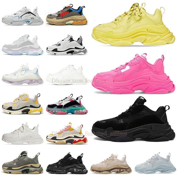 Original Triple S hombres mujeres diseñador zapatos casuales plataforma zapatillas de deporte suela transparente negro blanco gris rojo rosa azul Royal Neon Green entrenadores para hombre Tenis