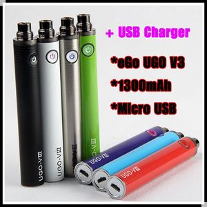 Batterie d'origine UGO- V3 III eGo T 1300 mAh Vape Pen EVOD Micro USB Passthrough Charge sur le fil inférieur 510 avec chargeur