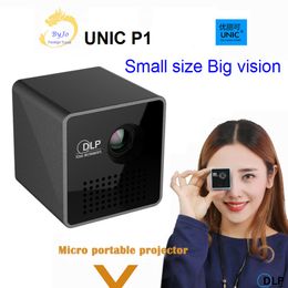 Originele Unic P1 + H mobiele projector Ondersteuning Miracast DLNA Pocket Home Movie Projector Proteector Beamer Batterij