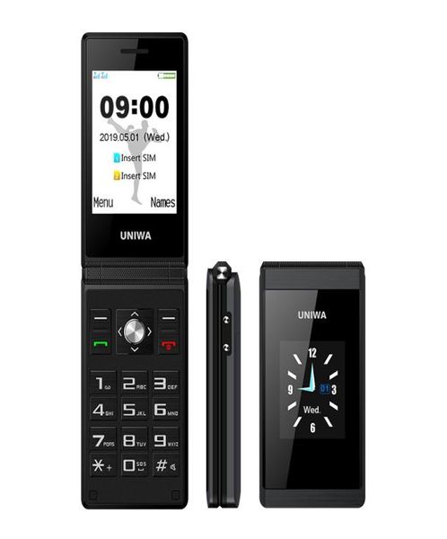 Original Uniwa x28 Téléphones de luxe Business Flip Téléphone GSM Big Push Button Old Man Mobile Dual Sim Bluetooth FM Radio Déverrouillé 4526324