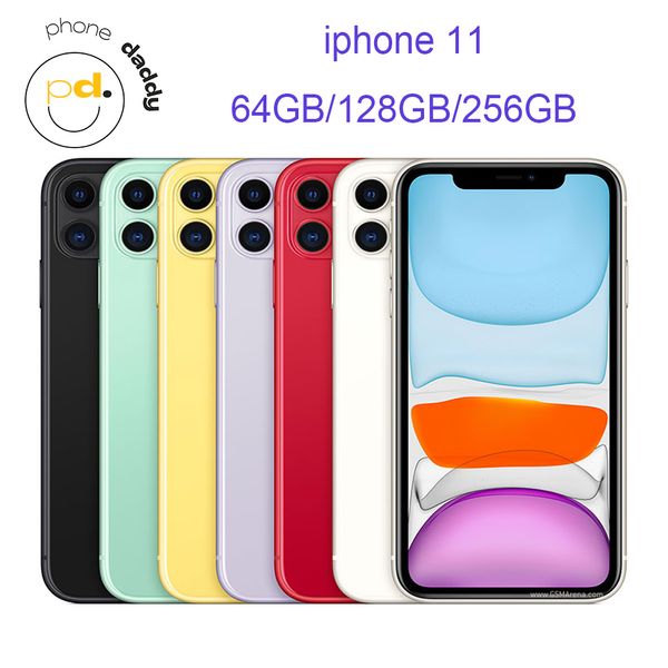 Téléphone portable de l'iPhone 11 d'origine décolène 4 Go RAM 64 Go 128 Go 256 Gbrom 6,1 pouces Liquid Retina IPS LCD Mobilephone avec ID de visage