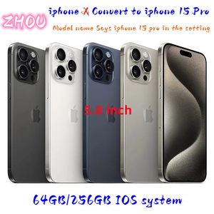 Originele ontgrendelde iPhone X Covert naar iPhone 15 Pro mobiel met 15 pro camera-uiterlijk 3G RAM 64GB 256GB ROM mobiel