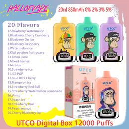 Originele Utco Digital Box 12000 Puff E Sigaretten 20 ml Mesh Coil 0% 2% 3% 5% Niveau 850 mAh Oplaadbare Bettery 20 Flavours Wegwerp 12K Puffs Vape Pen