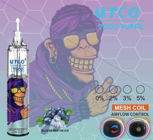 Originele UTCO E-sigarettenset Tornado 7000 Rookwolken Wegwerpvape-pen Elektronische sigaretten 14 ml Pod Mesh Coil 6 gloeiende kleuren Luchtverstelbaar 0% 2% 3% 5% randm 7K PUFF 7000