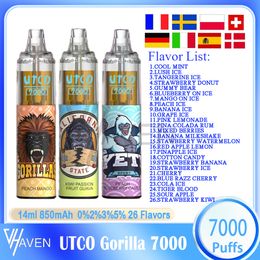 UTCO GORILLE ORIGINAL 7000 Puffas Vapor desechable 26 Sabores de 14 ml Dispositivo precargado de 850 mAh Tipo-C Batería recargable 1.0 Mesh Bobina 7K E CIRCETOS