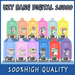 Original UZY Bang 15000 Puffs Bang Box 15K Affichage numérique Chargeur jetable de type C Vape 850mAh Bangbox Puff Batterie 20 ml Pods préremplis Chariots 0% 2% 3% 5% Kit de vaporisateur