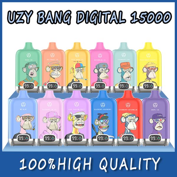 Original UZY Bang 15000 Puffs Bang Box 15K Pantalla digital Cargador desechable tipo C Vape 850mAh Bangbox Puff Batería 20 ml Vainas precargadas Carros 0% 2% 3% 5% Kit de vaporizador