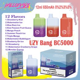 Original UZY Bang 5000 Puff E Cigarrillos 12 ml Bobina de malla 0% 2% 3% 5% Nivel 600mAh Recargable Bettery 12 Sabores Pluma Vape desechable