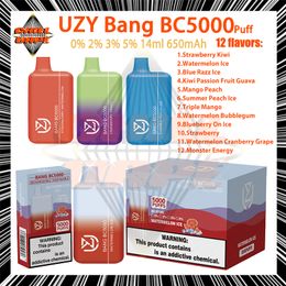Stylo vape jetable original UZY Bang BC 5000 Puff 12 saveurs E Cigarette Type-C 650mAh Batterie rechargeable 14 ml 0% 2% 3% 5% Dispositif de vaporisateur à cartouche