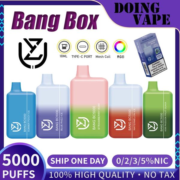 Original UZY Bang BC5000 Puff jetables ECigarettes 12 ml Pod batterie rechargeable électronique Cigs Puff 5K expédition 24 heures sur 24 jetables Vape RGB Kit Pen