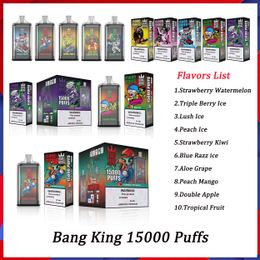 Bang King 15000 15K Puffs Pen de vape jetable E Cigarettes 25 ml POD PRÉFULTEMENT 650mAh Batterie rechargeable 0/2/3/5% 10 FLAVORS VS BANG KING 12000