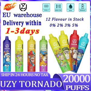 Europees Warehouse Uzy Tornado 20000 Puff 20K Wegwerp e-sigaretten 28 ml 850 mAh Disposables Vapes Pen Oplaadbaar 0% 2% 3% 5% HOT PRODUCTEN VAPE