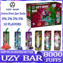 Original UZY Bar 8000 Puff jetables E cigarettes 1.2ohm Mesh Coil 18ml Pod batterie rechargeable électronique Cigs Puff 8K 0% 2% 3% 5% Vapes jetables