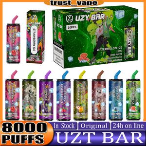 Original UZY bar 8000 puff Cigarrillos electrónicos desechables Dispositivo Pod 8000 puff Potente batería 14 ml Cartucho precargado Bobina de malla RGB luz Vape