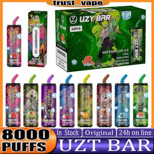 Originele UZY bar 8000 bladerdeeg Wegwerp E-sigaretten Pod-apparaat 8000 bladerdeeg Krachtige batterij 14 ml Voorgevulde cartridge Mesh Coil RGB-licht Vape Pen-kit