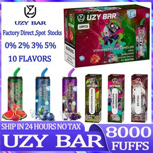 Original UZY Bar 8000 Puff Jetable E Cigarettes 1.2ohm Mesh Coil 18ml Pod Batterie Rechargeable Électronique Cigs Puff 8K 0% 2% 3% 5% Kit Vape Jetable Personnalisable