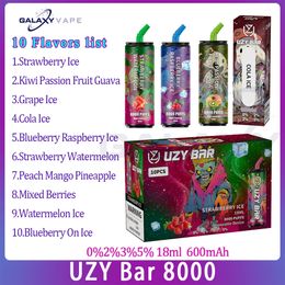 Originele UZY Bar 8000 Bladerdeeg Wegwerp Vape 10 Smaken 18ml Pod Mesh Coil 650mAh Oplaadbare Batterij Elektronische Sigarettenrookwolken 8k