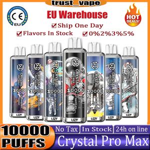 Europe Warehouse Original Uzy Crystal 10000 Puff Disposable Puff 10000 E Cigarettes Airflow Control Dispose RVB Lumière 0% 2% 3% 5% FACTIONNEL