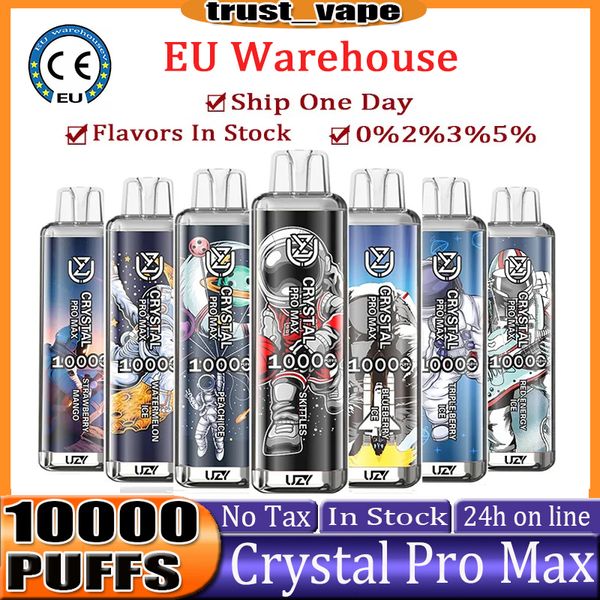Europe Warehouse Original Uzy Crystal 10000 Puff Disposable Puff 10000 E Cigarettes Airflow Control Dispose RVB Lumière 0% 2% 3% 5% FACTIONNEL