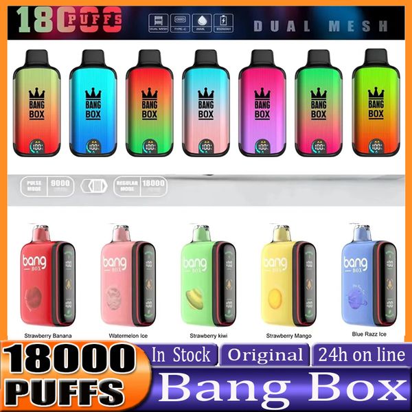 Bang Box 18000 Puffs desechables E Cigarrillos E Buff 18K 0% 2% 3% 5% 26 ml POD APLICADO 850MAH Batería recargable Pantalla inteligente Vs Bang Box 18K King