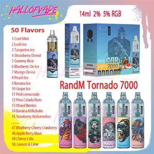 Original RandM Tornado 7000 Puff E Cigarrillos 14ml 2% 5% 1000mAh Bettery 50 sabores Vape Pen desechable en shock