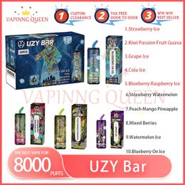 Original UZY Bar 8000 Puff jetables E cigarettes 1.2ohm bobine de maille 18 ml Pod 600 mAh batterie électronique Cigs Puffs 8000 0% 2% 3% 5% Vape Pen