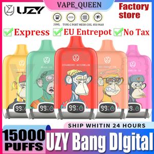 UE Warehouse Original Uzy Bang Digital 15000 Puff 15000 Desechable E CIGRINGES MESH BOBIERA 20ML POD BATERÍA RECARGABLE CIGS CIGS ELECTRÓNICO Vape 15k 850 mAh Vaper 15K