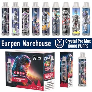 Europe Warehouse Crystal Pro Max 10000 Puffs 10000 Cigarettes électroniques jetables 1,2 ohm Mesh Bobine 16 ml POD Batterie Rechargeable Vapes Pouffire jetable 10k Vaper 20k