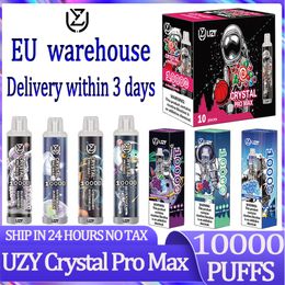Entrepôt européen Original Uzy Crystal Pro Max 10000 Puff Disposable E Cigarettes 1,2 ohm Mesh Bobine 16 ml Pod Batterie Rechargeable Cigs électronique Puff 10k 0% 2% 3% 5%