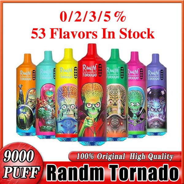 Original RandM Tornado 9000 Puffs Cigarrillos electrónicos desechables 9K Puff Vape Pen Cigarrillos electrónicos 0.8ohm Bobina de malla 18 ml Pod Batería recargable 0% 2% 3% 5% Vapor 48 sabores