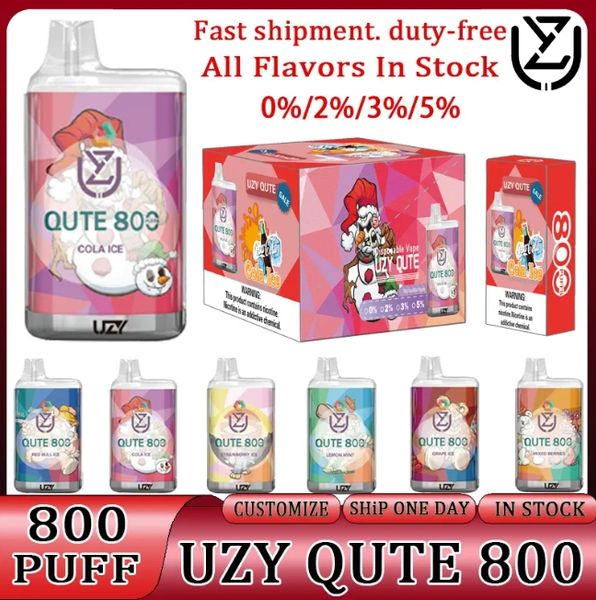 Uzy Qute original de Uzy 800 Puff Despuestos e Cigarrillos de 1.2ohm Mole de malla 3ML Pod 0% 2% 3% 5% Nivel 550 mAh 3 Tipo de RGB Light Electronic Cigs Puff más 800 Vape Pen Kit