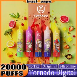 Originele uzy tornado digitaal 20000 puff 20k puff 20000 type-c laad 25 ml voorgevulde pod met batterijweergave 12 smaken 0% 2% 5% Disposable e sigaretten vaper