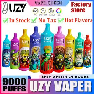 Original UZY VAPER Tornado Puff 9K 9000 Puffs Cigarrillos electrónicos desechables Vape 18 ml Bobina de malla 850 mAh Batería 0% 2% 3% 5% Cigarrillos electrónicos recargables Sin fugas 9k Puff